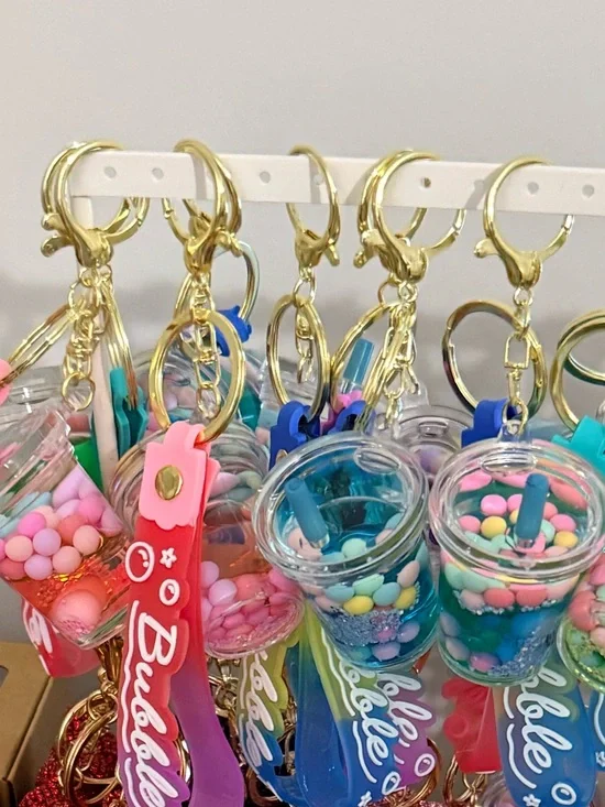 Cute Pastel Bubble Drink Keychain for Kids - Pink, Blue, Green, Purple - Picture 3 of 3